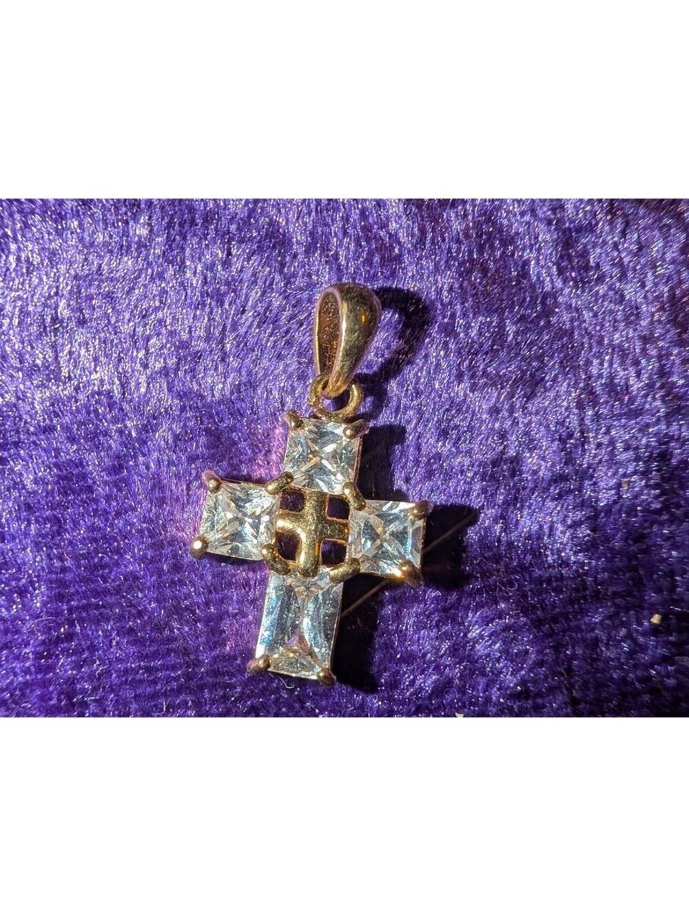 Vintage 925 Cross Pendant with Clear Square Gemstones